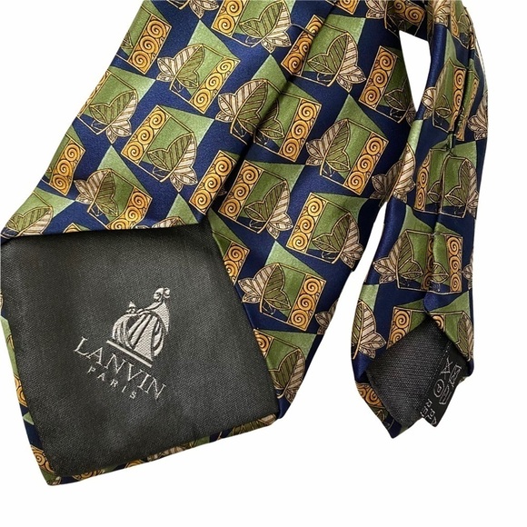 Lanvin Paris Sage Green Blue Classic 100% Silk Tie 60” Length - Picture 7 of 9